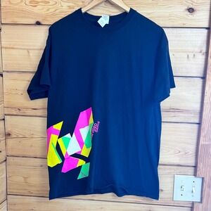 Gildan Much Video Dance Graphic T-Shirt Black Neon Geometric Mens Large